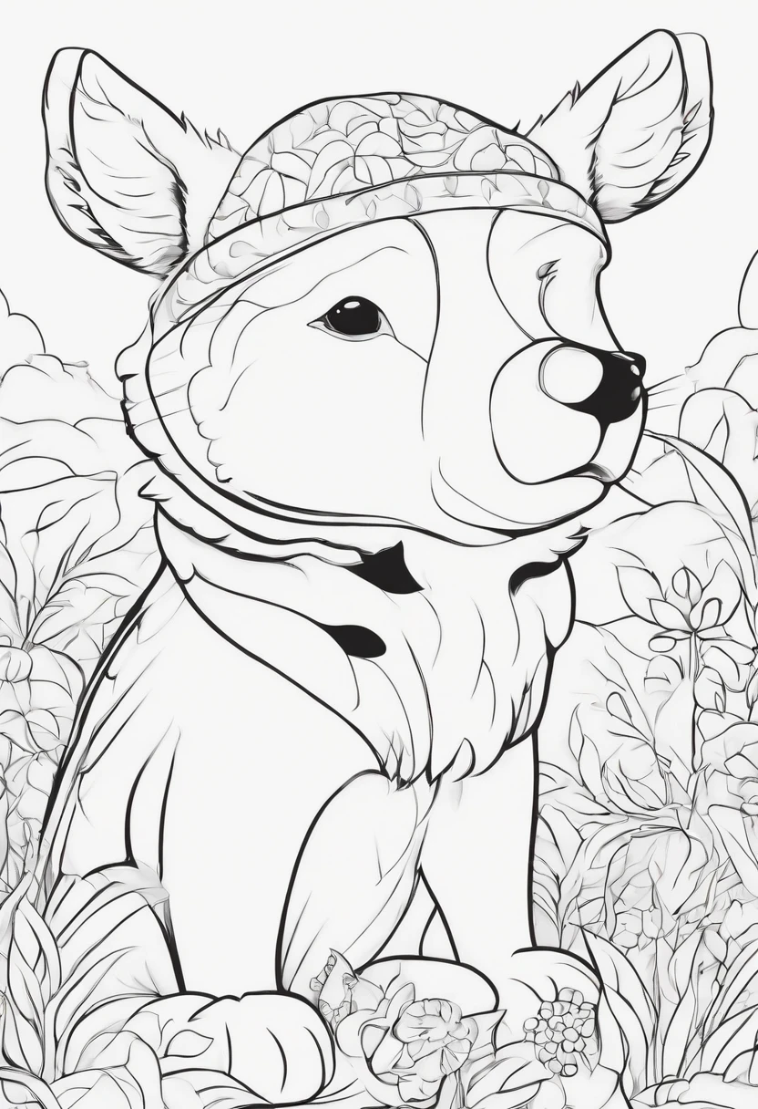 Generate cute cartoon-style black and white coloring pages of animals with low detail, no shading, no shadows, and no background.