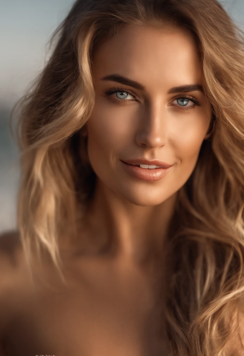 Sanftes Licht im Kino beleuchtet ein atemberaubend detailliertes und ultrarealistisches, beautiful greek supermodel, Strand-Optik, langes, unordentliches, windiges, dunkelblondes Haar, klare blaue Augen, Captivating perfect smile, sinnlich, Hot Wife, splendid, die auf ArtStation im Trend liegt. Octane ist das perfekte Werkzeug, um die weichsten Details dieses Meisterwerks der 16k-Fotografie einzufangen. Sie liegt mit der Vorderseite auf einem Bett und sieht in die Kamera. full entire body. Dessous. Perfekter Po