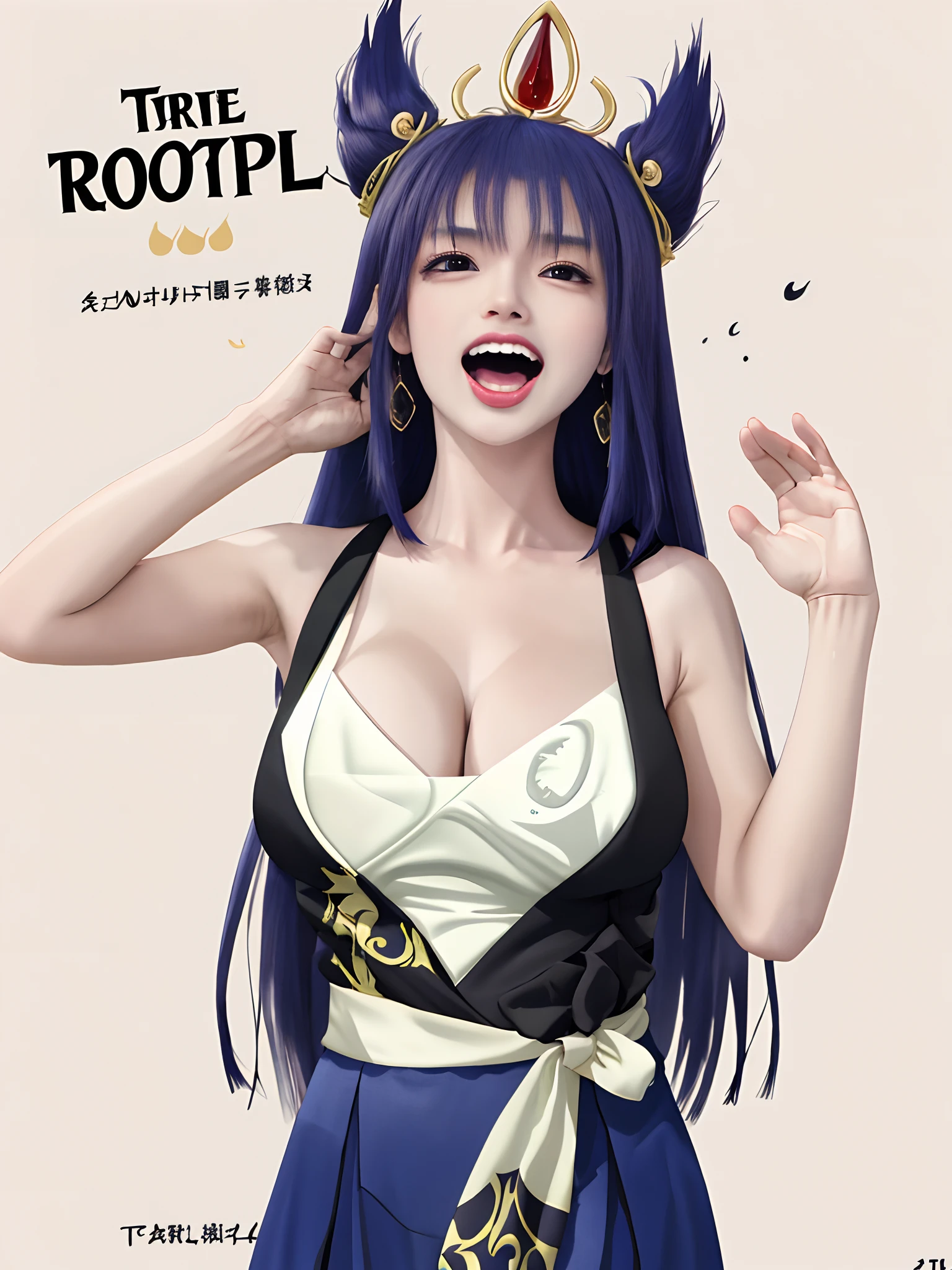 tmasterpiece， Best quality at best， 1girll， 独奏，  teardrop， Be red in the face， dreads， scream， and the tongue sticks out， laughingly， with her mouth open， roll eyes， head looking up， full bodyesbian， Armpits， Arms up， （Torso grab， Tickle， mitts， Intangible limbs：1.2）， TKL