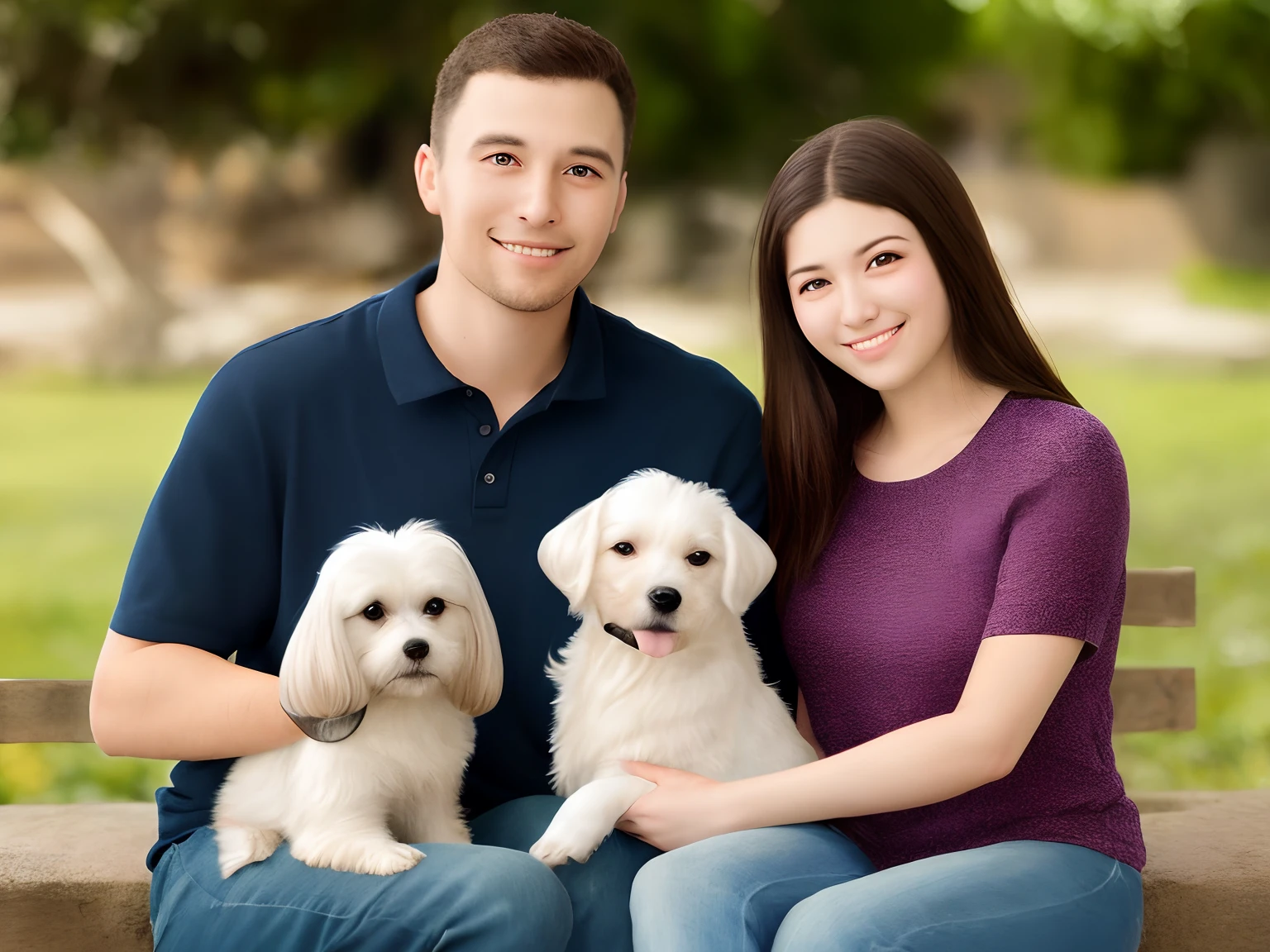 couple，Hold the Maltese dog，ssmile，warmth，natural soft light