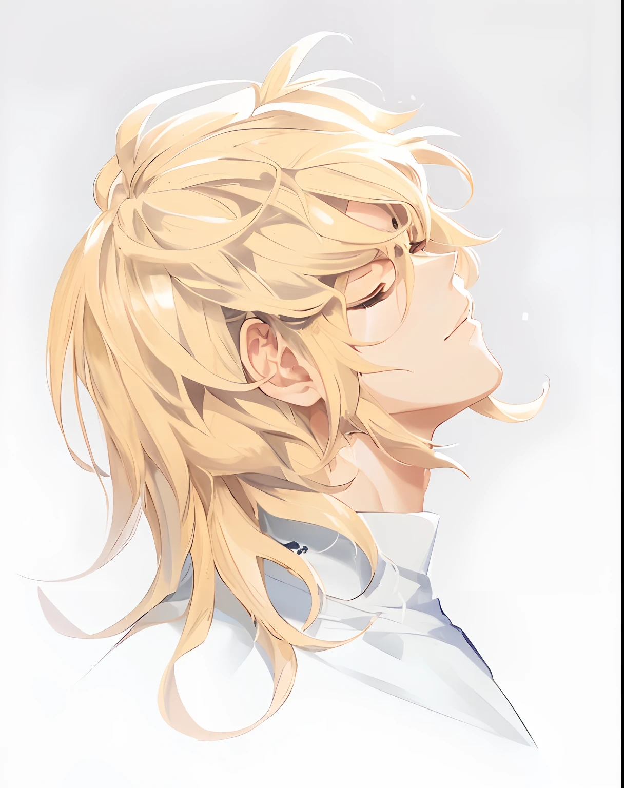 anime, blonde, girl, eyes, hair, eyes closed, eyes closed, handsome guy in demon slayer art, portrait of magical blond prince, key anime art, beautiful anime portrait, stunning anime face portrait, anime portrait of a handsome man, delicate androgynous prince, beautiful androgynous prince, artwork in the style of guweiz, messy blond hair