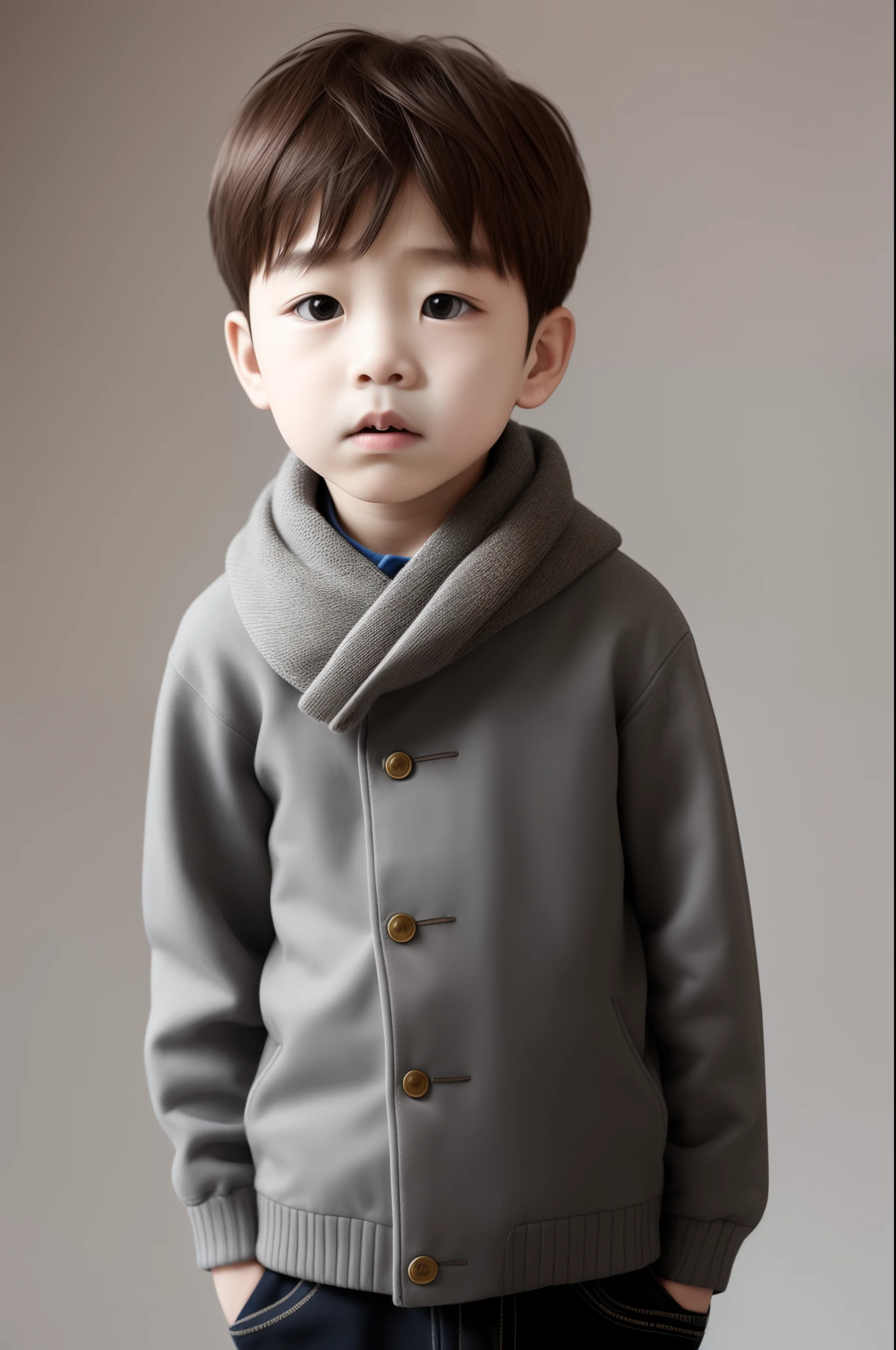 10 years young boy, walking on the street, next to river, evening time, bright face, portrait, modeling for garment, gray eyes,  (facing camera) (Realistic) 