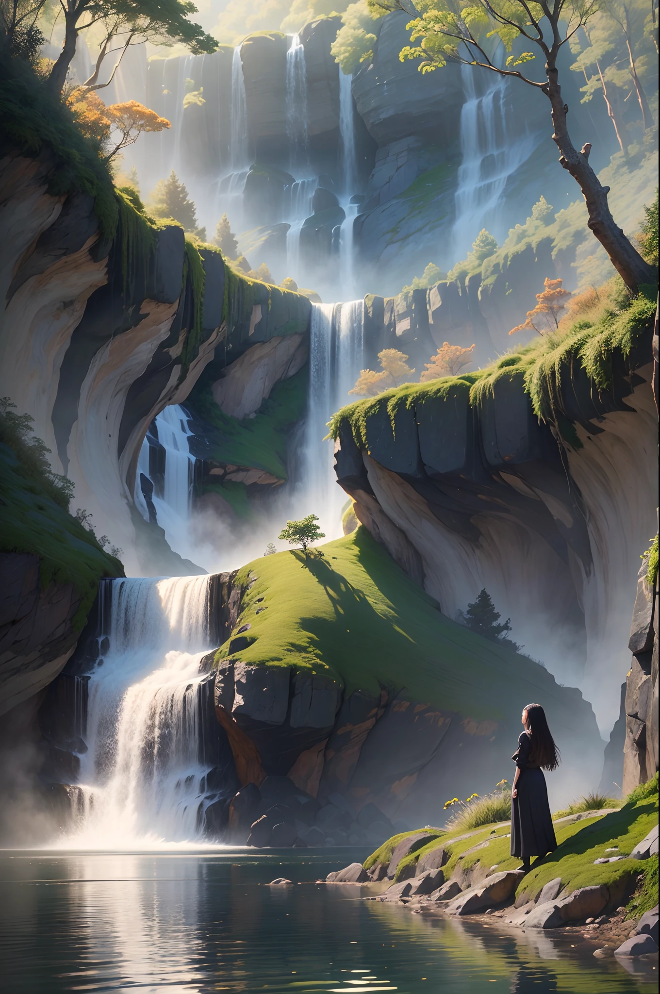 (best quality,4k,8k,highres,masterpiece:1.2),ultra-detailed,(realistic,photorealistic,photo-realistic:1.37),HDR,UHD,studio lighting,ultra-fine painting,sharp focus,physically-based rendering,extreme detail description,professional,vivid colors,bokeh,photographs,landscape
In this breathtaking scene, a girl stands beneath a cascading waterfall in a cave, surrounded by the enchanting beauty of nature. This photograph captures the essence of a hidden oasis, a secret paradise tucked away from the world. The golden hour bathes the entire scene in a warm, ethereal glow, as the sun's rays create a mesmerizing play of light and shadow.
The cascading waterfall, with its powerful rush of water, becomes the centerpiece of the composition. The water cascades down with incredible force, creating dramatic shadows that add depth and intensity to the image. These ((dramatic shadows)) cast by the waterfall bring a sense of mystery and intrigue, heightening the overall impact of the scene.
Silhouetted against the mesmerizing backdrop, the girl exudes a serene aura. Her silhouette is delicately outlined, serving as a testament to the wild beauty of nature. The ((serene silhouette)) of the girl enhances the overall tranquility of the image, inviting viewers to immerse themselves in the peaceful ambiance of this hidden oasis.
Every detail in this photograph is captured with utmost precision and clarity. The image boasts the highest quality, with a resolution of 4k or 8k, ensuring that even the tiniest nuances are visible. The photorealistic rendering transports viewers to this magical place, making them feel as though they were actually standing beneath the waterfall, feeling the mist on their skin.
The vibrant colors in this image are vivid and lifelike, breathing life into the scene. The harmony between the natural surroundings and the girl's presence evokes a sense of awe and wonder. The composition is expertly balanced, with the girl standing in perfect harmony with her surround