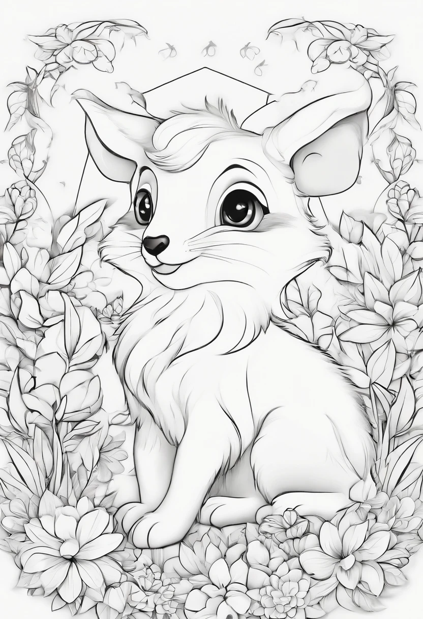 Generate black and white coloring pages of cute cartoon-style animals with low detail, no shading, no shadows, no background, and no borders.