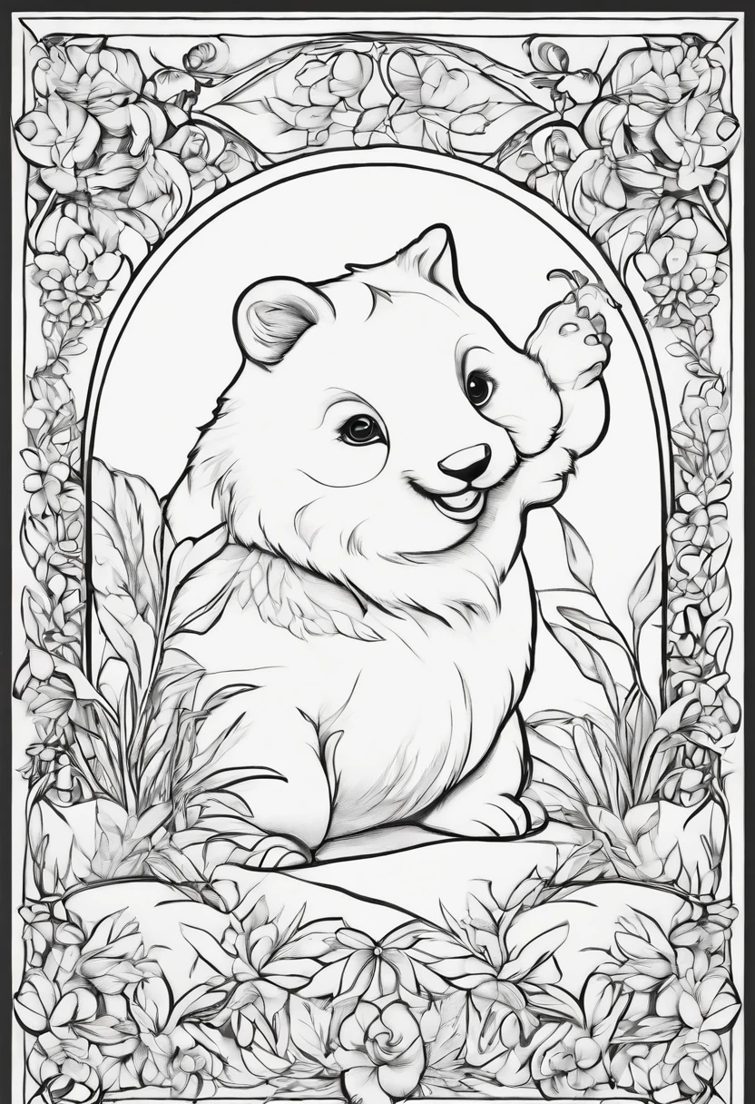 Generate black and white coloring pages of cute cartoon-style animals with low detail, no shading, no shadows, no background, and no borders.