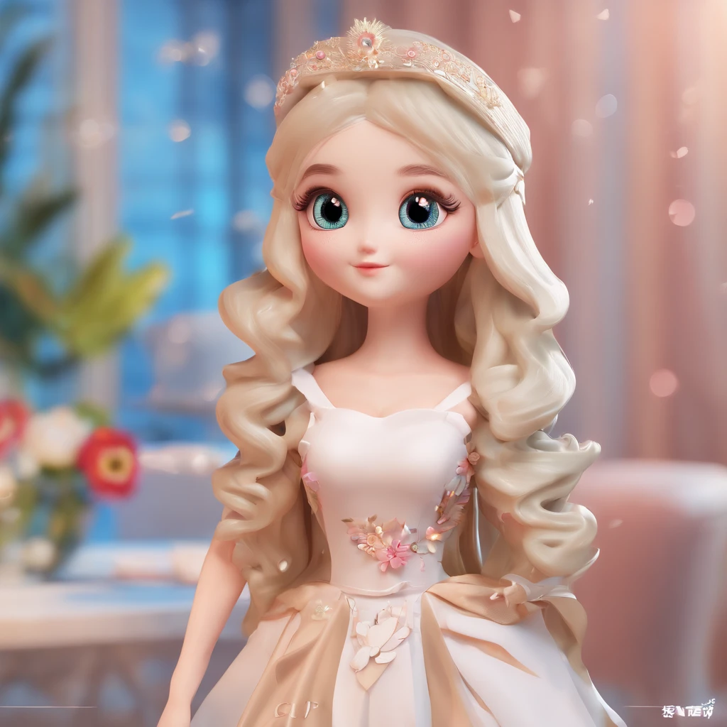super cute women sexy IP by pop mart, Bright eyes, cherub,Little white dress, Clay, Models, a blind box toy, Glossy and delicate,Clean background, Good gloss, 3D rendering of,Best quality