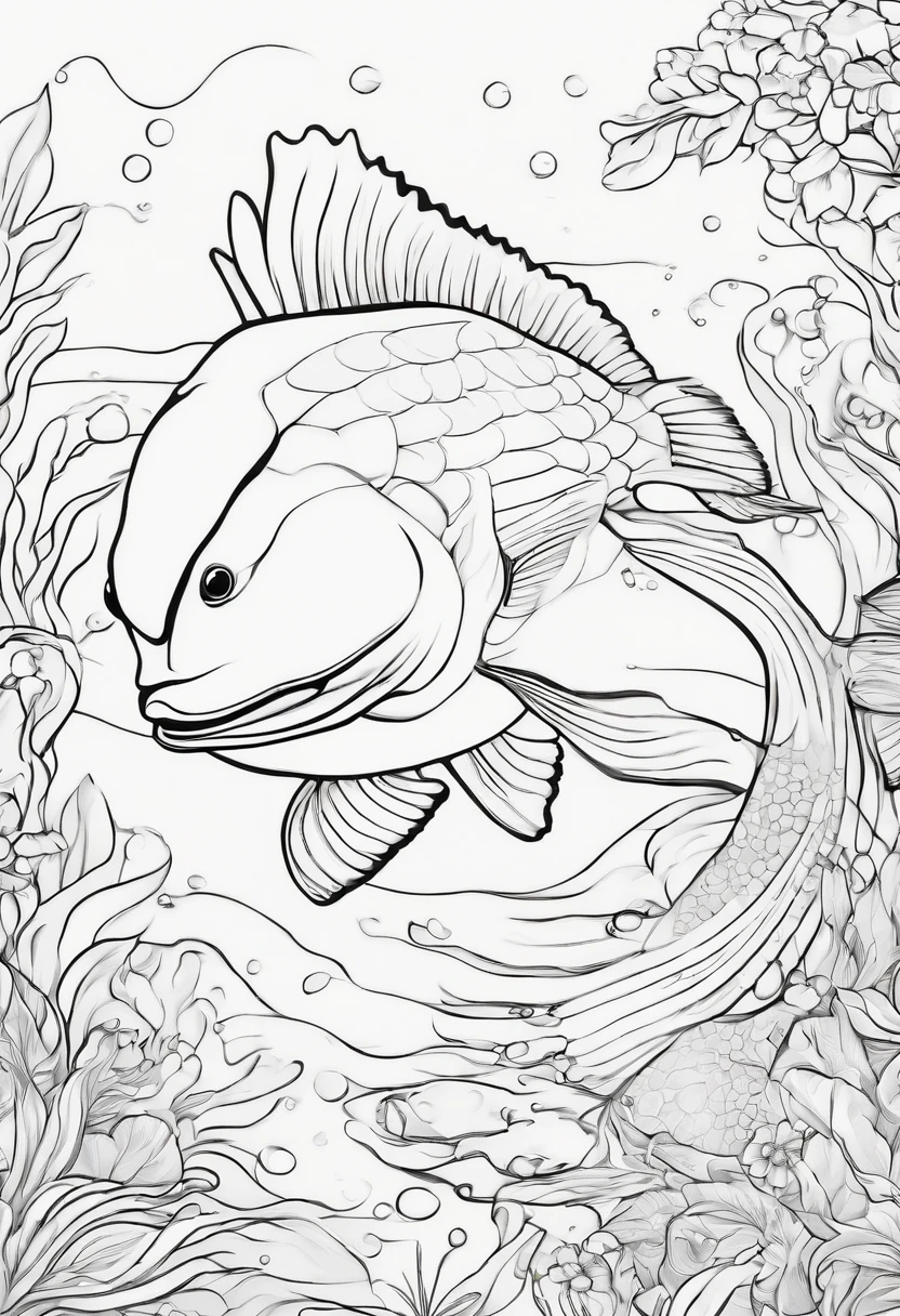 Generate black and white coloring pages of cute cartoon-style aquatic animals with low detail, no shading, no shadows, no background, and no borders.