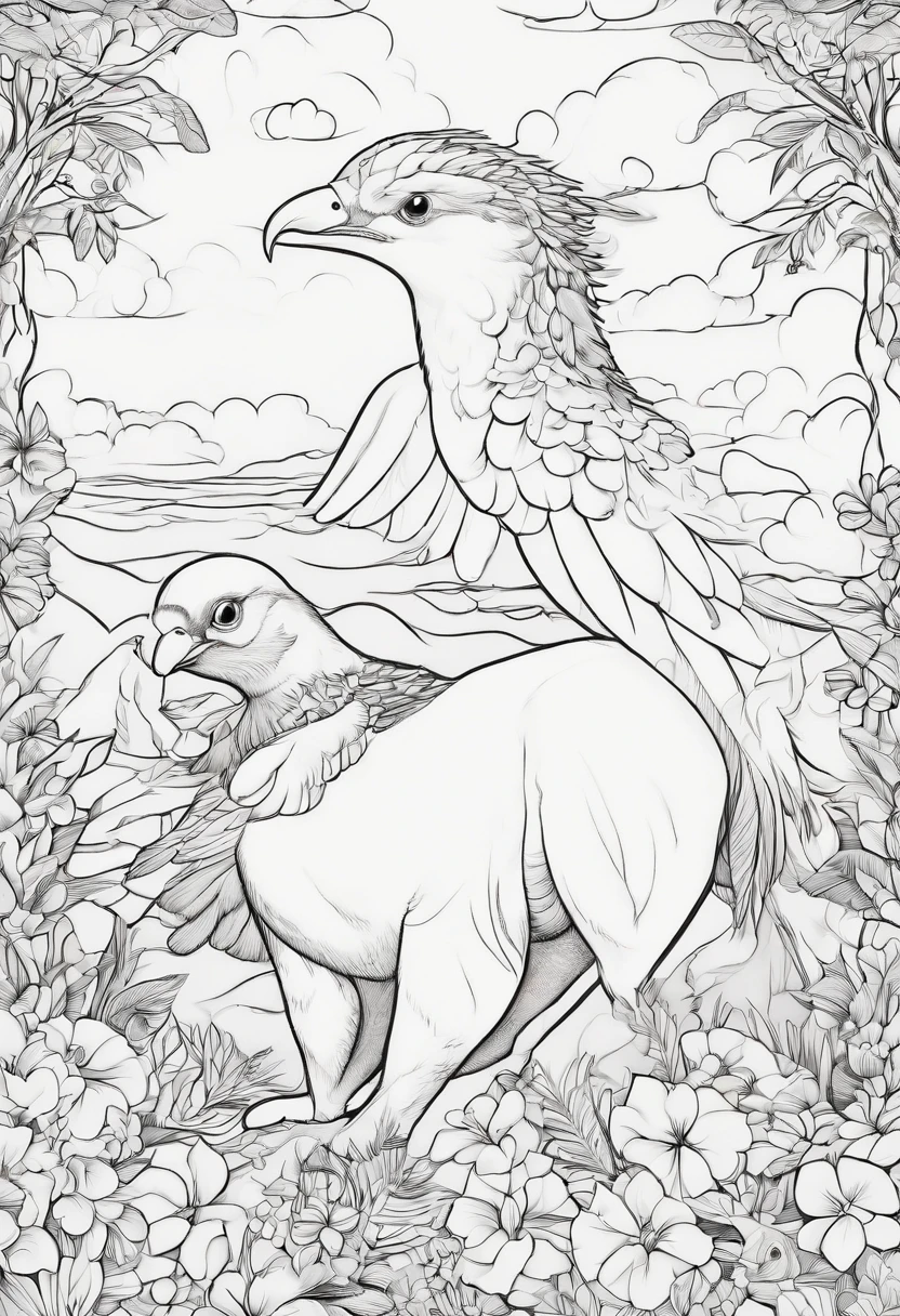 Generate black and white coloring pages of cute cartoon-style flying animals with low detail, no shading, no shadows, no background, and no borders.