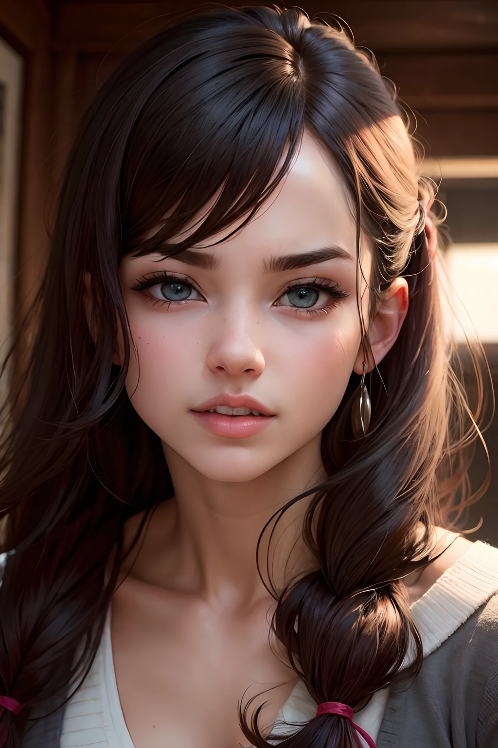 a close up of a woman with a speech bubble in her mouth, realistic anime 3 d style, realistic artstyle, kawaii realistic portrait, smooth anime cg art, digital anime illustration, realistic manga, detailed realistic expressions, visual novel cg, sakimi chan, digital manga art, her skin is light brown, 🤤 girl portrait, semirealistic anime style, anime realism style