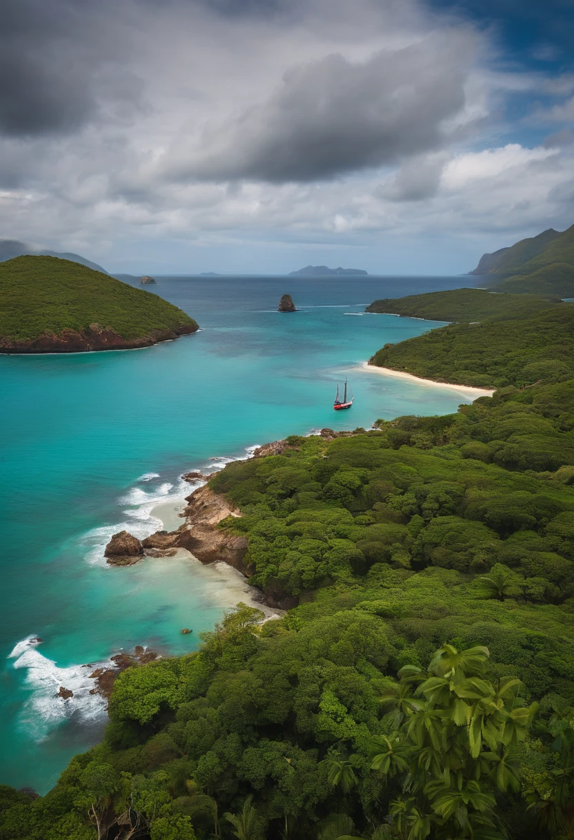 Isla pirata con puerto para barcos