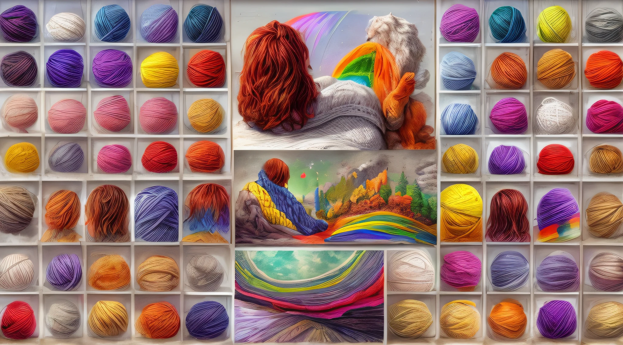 high details, best quality, 16k, [ultra detailed], masterpiece, best quality, dynamic angle, ultra wide shot, RAW, photorealistic, fantasy art, realistic art, a picture of a old woman sitting in heaven knitting the rainbow, an (old human woman: 1.2) , dynamic hair, dynamic clothes, sitting on a cloud knitting the rainbow, full colored, (perfect spectrum: 1.3),( vibrant work: 1.4)  vibrant shades of red, orange, yellow, green, blue, indigo, violet of knitting, perfect colors, the rainbow falls into the sky from the old woman who knits, 16k, ultra detailed, masterpiece, best quality, ultra detailed, full body, ultra wide shot, photorealistic,