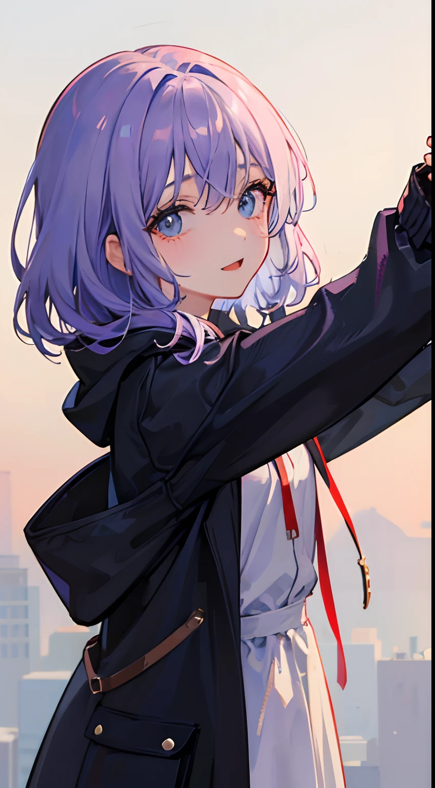 blue eyess、Light purple hair、Medium Hair、独奏、(top-quality、​masterpiece)、parka、(独奏)、waved hair