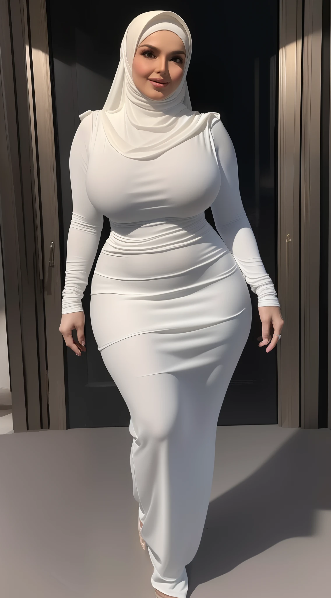 (ultra realistic,photorealistic:1.37), (best quality,4k,8k,highres,masterpiece:1.2), ultra-detailed (hijabis milf), (attractive pose), (sexy pose), (flirty facial expressions), (crouch), (full body view), (perfect body shape), (slim waist), (huge size boobs), (thick Ass), (wearing tight clothes), (white skin), (cleavage)