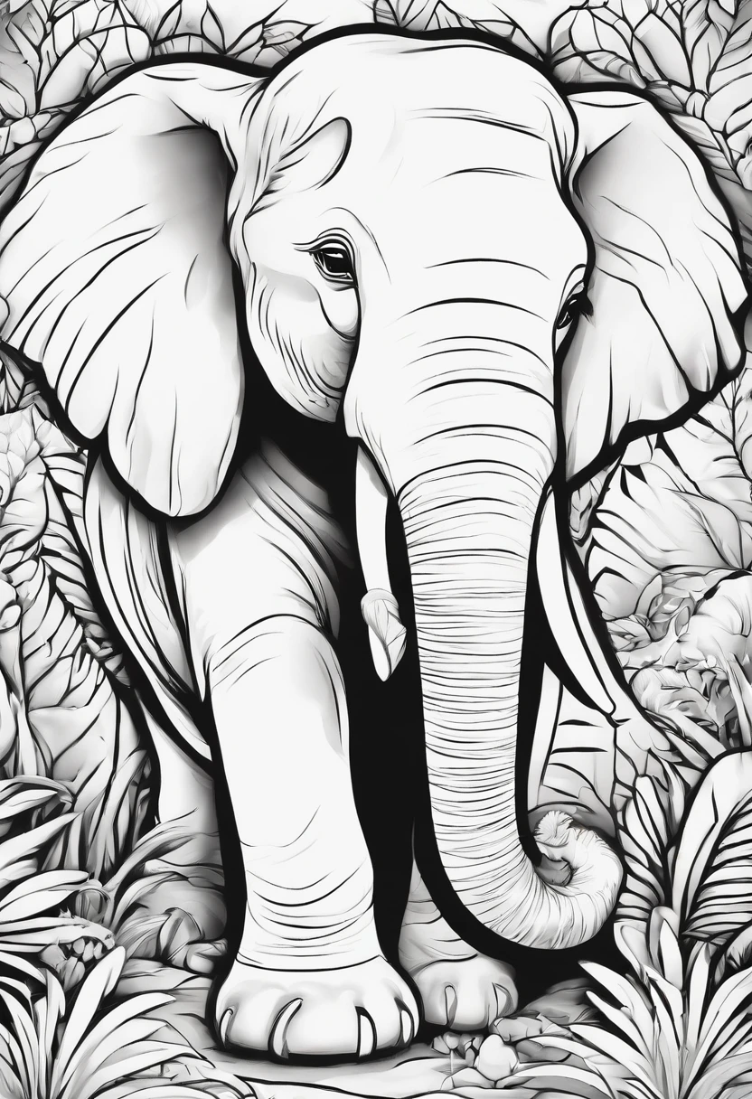 Generate black and white coloring pages of cute cartoon-style Zoo Animals with low detail, no shading, no shadows, no background, and no borders.