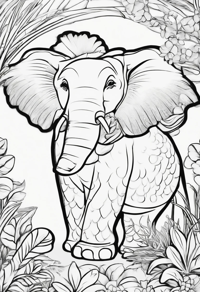 Generate black and white coloring pages of cute cartoon-style Zoo Animals with low detail, no shading, no shadows, no background, and no borders.