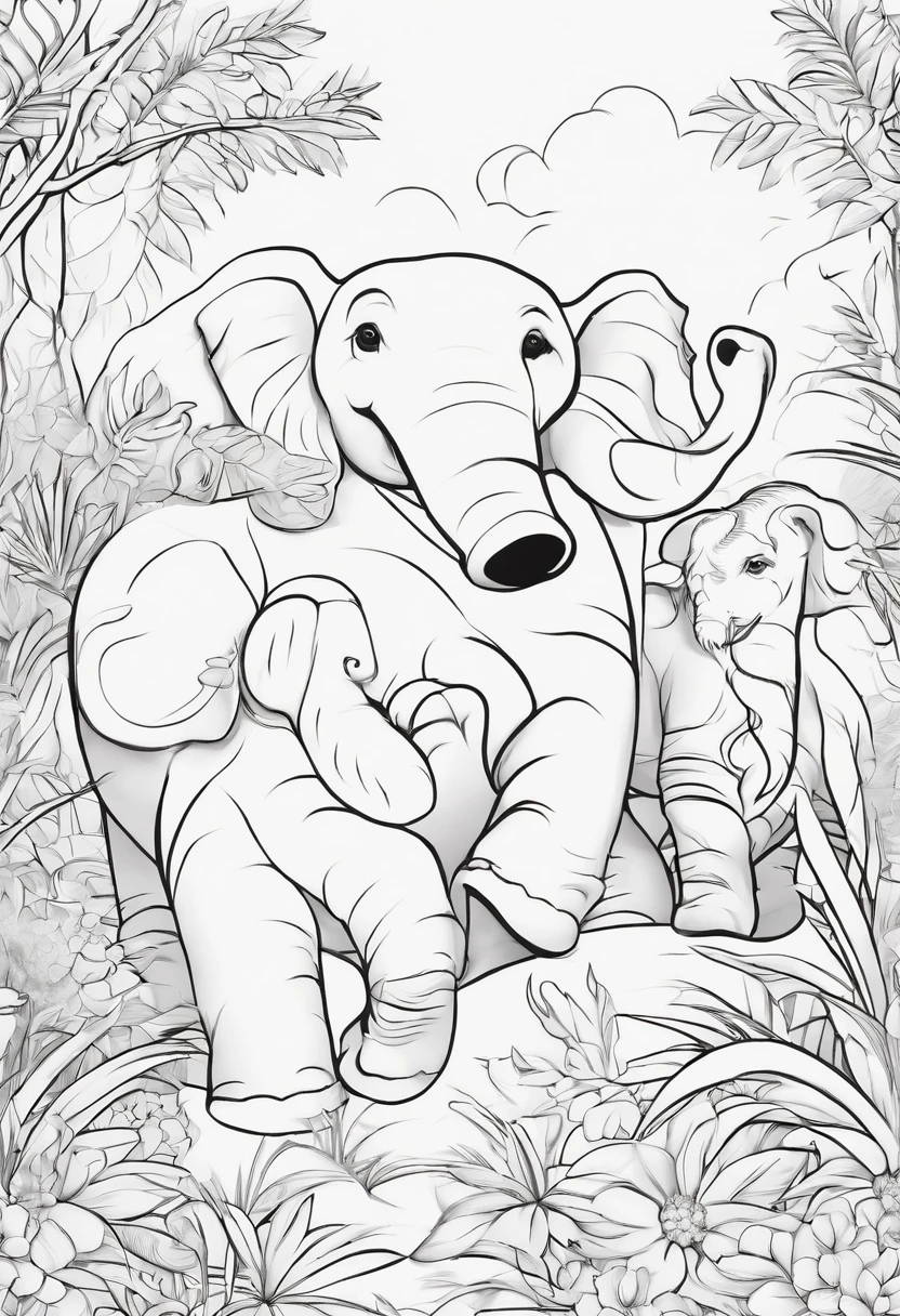 Generate black and white coloring pages of cute cartoon-style Zoo Animals with low detail, no shading, no shadows, no background, and no borders.