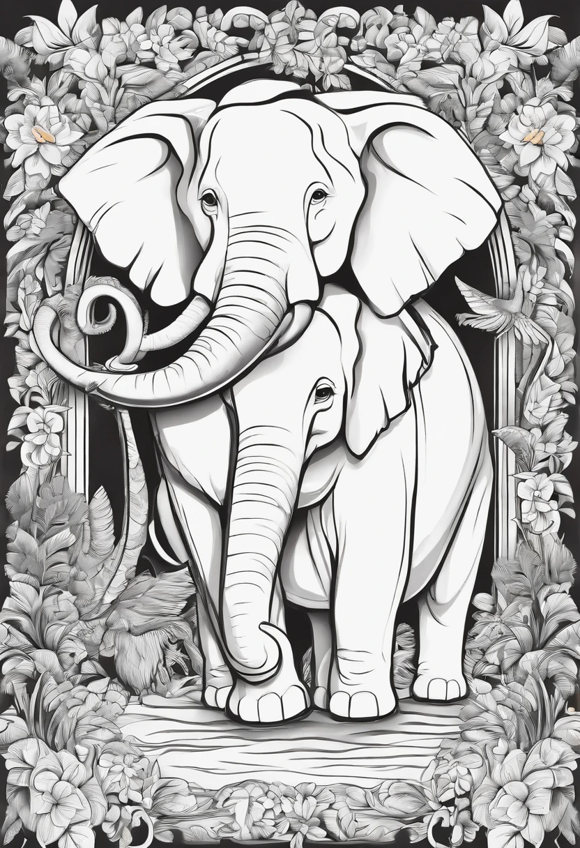 Generate black and white coloring pages of cute cartoon-style Zoo Animals with low detail, no shading, no shadows, no background, and no borders.