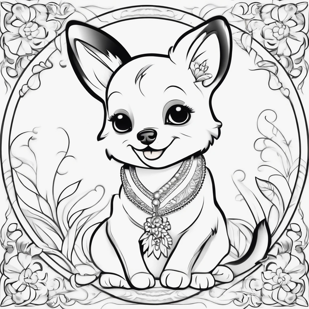 Generate black and white coloring pages of cute cartoon-style cute dog with few details, no shading, no shadows, no background, and no borders.