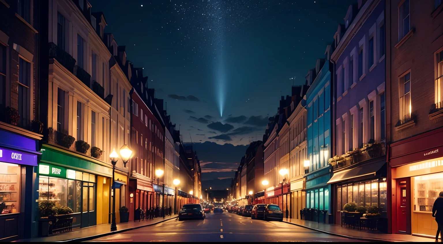 centro de Londres, a noite, view of the street, cores frias e quentes