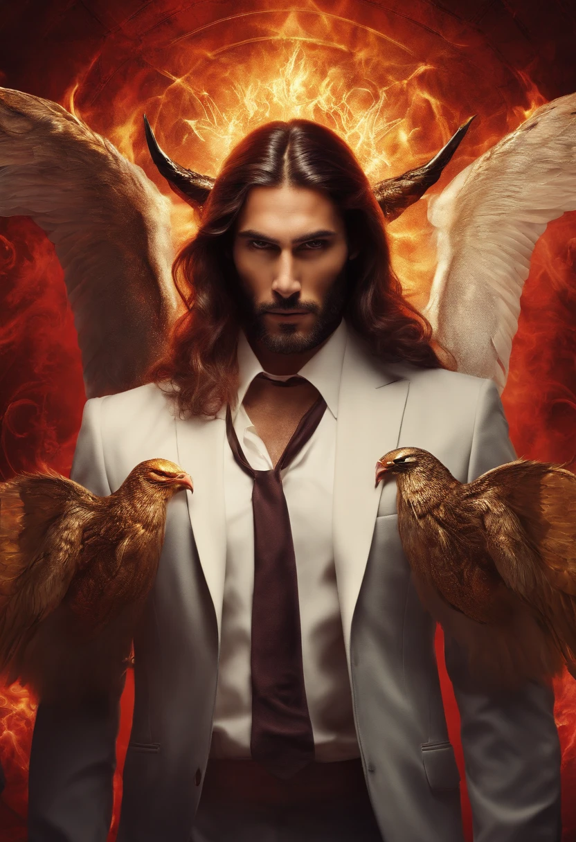Fusion between the devil Lucifer and Jesus Christ in a suit
