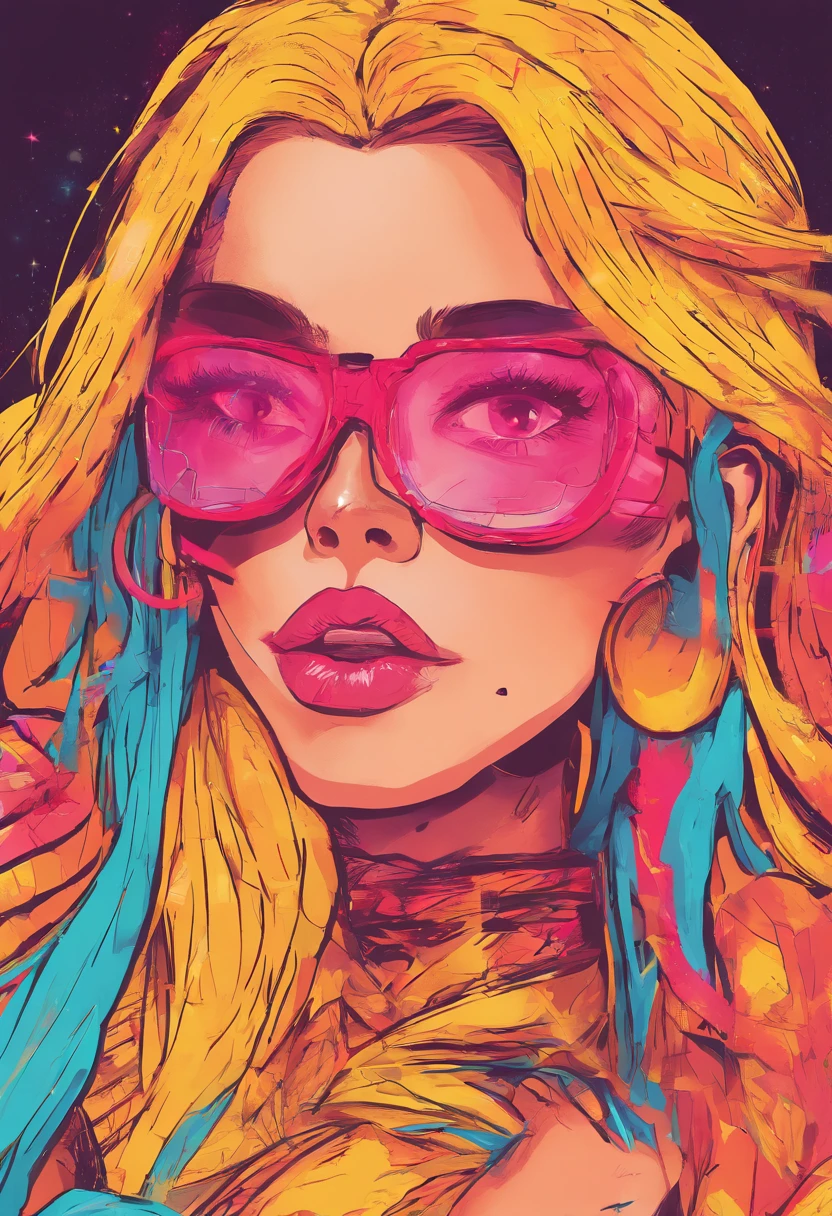 1girls, ahoge, Pony, blondes Haar, blasender Kuss, blaue Augen, blauer Schal, brauner Schal, Spaltung, geschlossener Mund, Wimpern, Gesicht, flowy hair, Haare zwischen den Augen, Herz, Lippen, Lippenstift, Lange Haare, Blick auf den Betrachter, Schminke, Nachthimmel, Nase, ein Auge geschlossen, orangefarbener Schal, rosa Lippen, Rosa Schal, portrait, lila Augen, realistisch, Rote Lippen, roter Schal, Schal, Unterschrift, smil, nur, Raum, gesprochenes Herz, Stern (Himmel), Sternenhimmel, upper body, Wasserzeichen, Yang Xiao Long, gelber Schal