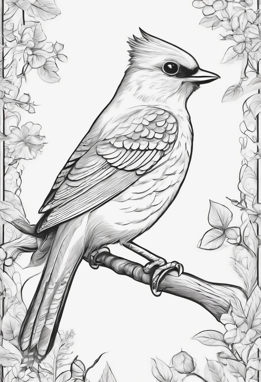 Generate black and white coloring pages of cute cartoon-style birds with low detail, no shading, no shadows, no background, and no borders.