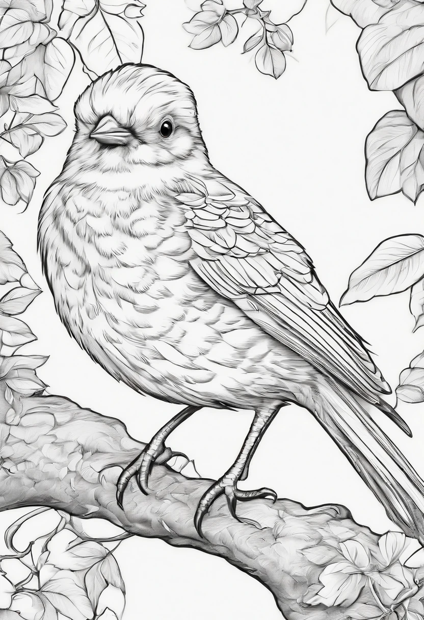 Generate black and white coloring pages of cute cartoon-style birds with low detail, no shading, no shadows, no background, and no borders.