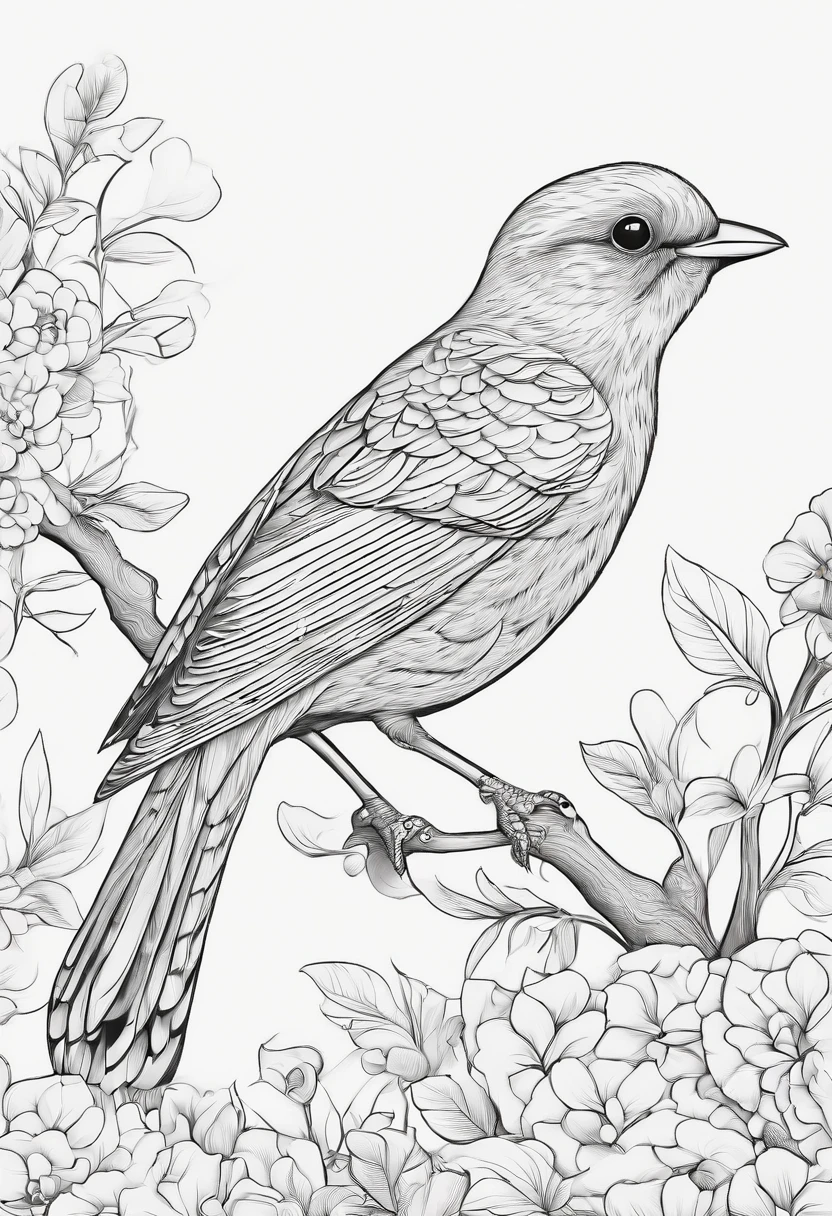 Generate black and white coloring pages of cute cartoon-style birds with low detail, no shading, no shadows, no background, and no borders.
