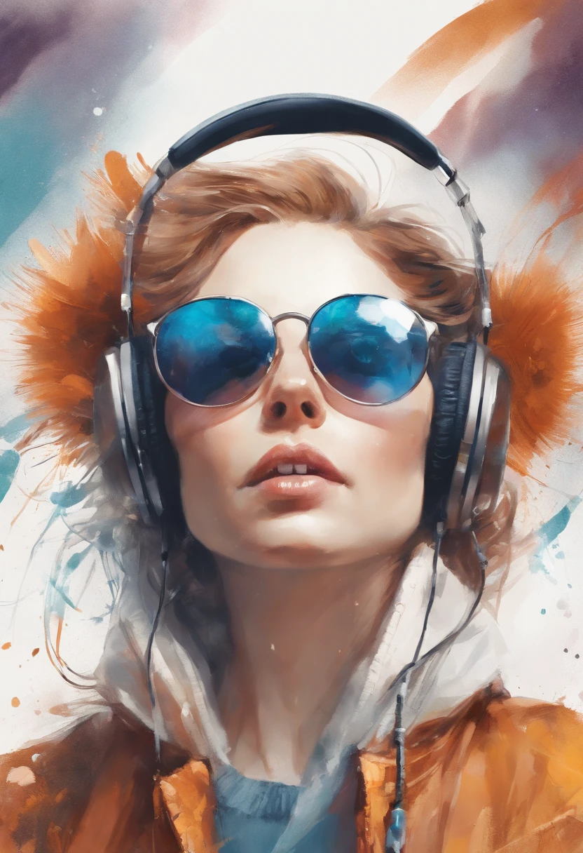 Perfect centering, wolf wearing a Christmas outfit, wearing sunglasses, Wearing headphones, joy, still position, abstract beauty, Christmas landscape Centered, looking at the camera, facing the camera, Close to perfection, dynamic, highly detailed, smooth, sharp focus, 8k, high definition resolution, illustration, art by Carne Griffiths and Wadim Kashin, white background