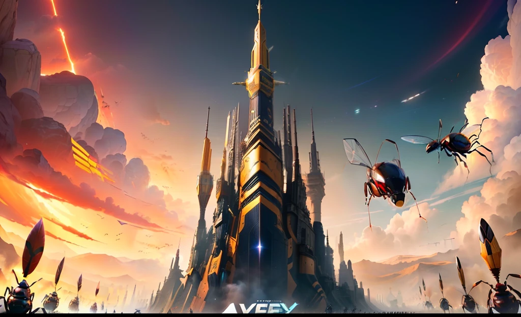 A horizontal poster to recruit members to play a game about ants, eye-catching, stands out, convincing idea, power, strength, alliance, allies, victory in battle, graphic art with words, 8k, high definition, poster art, masterpiece, wow