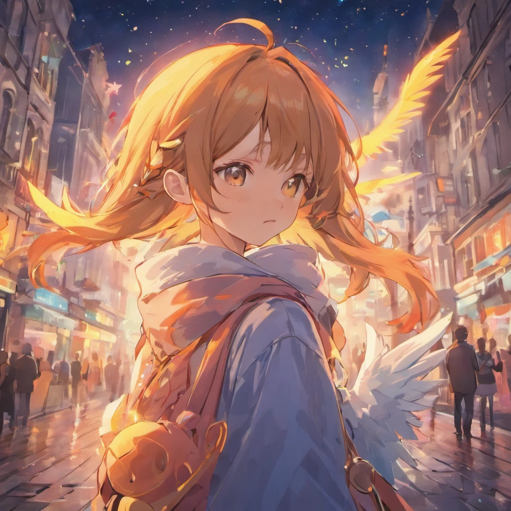 two bird standing on a street, night, Colorful，Fireworks all over the sky，Heart-shaped bubbles，Cartoony，Chubby little bird hugging each other，Glowing fireflies around，，Cute and cute，bird ILLUSTRATION，Glow effects，Dingdall effect，depth of fields，high light，Real light，Ray traching，oc rendered，Hyper-realistic，best qualtiy，8K，Works of masters，super-fine，Detailed feathers，Correct anatomy，Bokeh