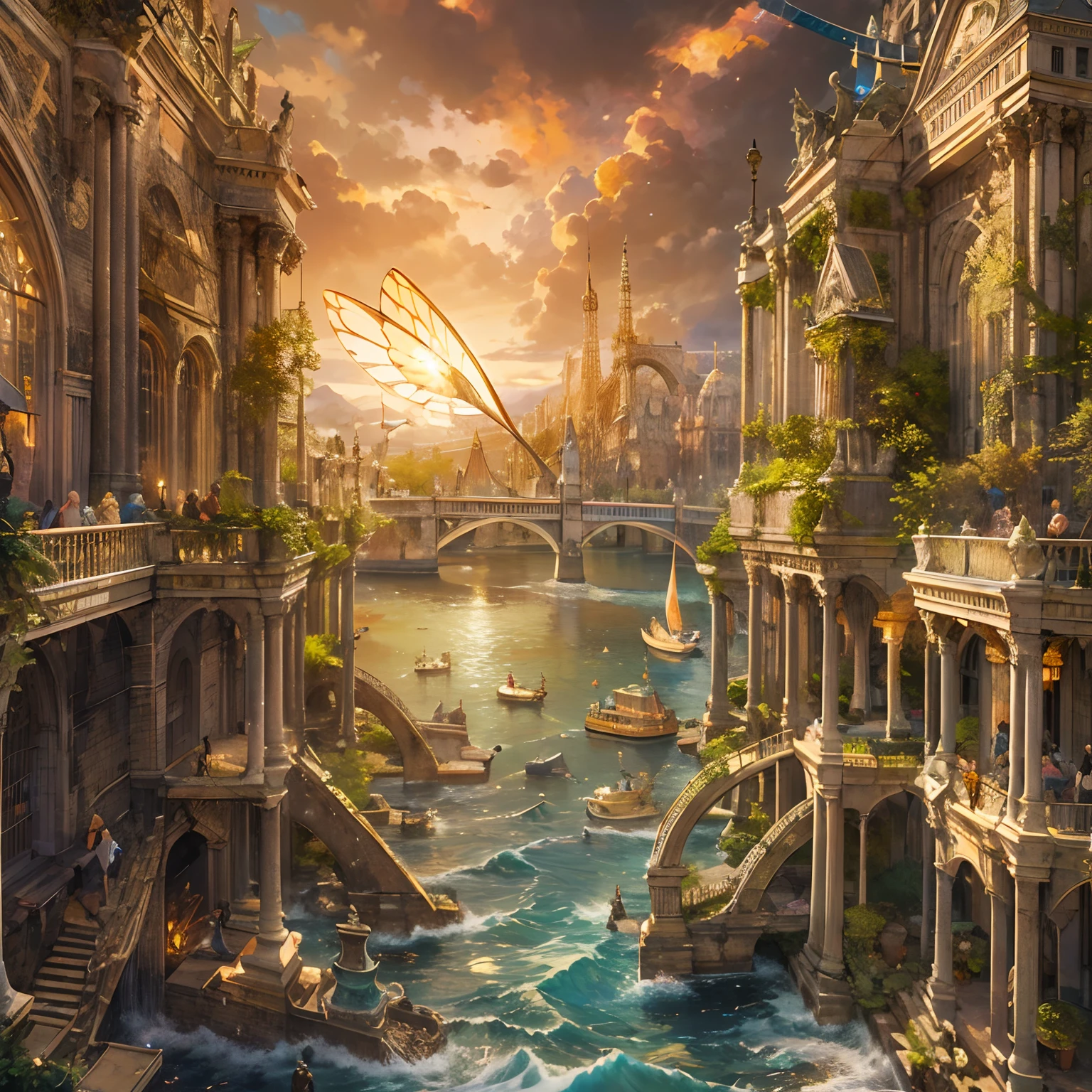 atlantean,Rise slowly from the sea,Extremely gorgeous,A shocking scene,A magnificent city,Extremely complex urban fabric,Ancient city-state,Golden Age legacy
