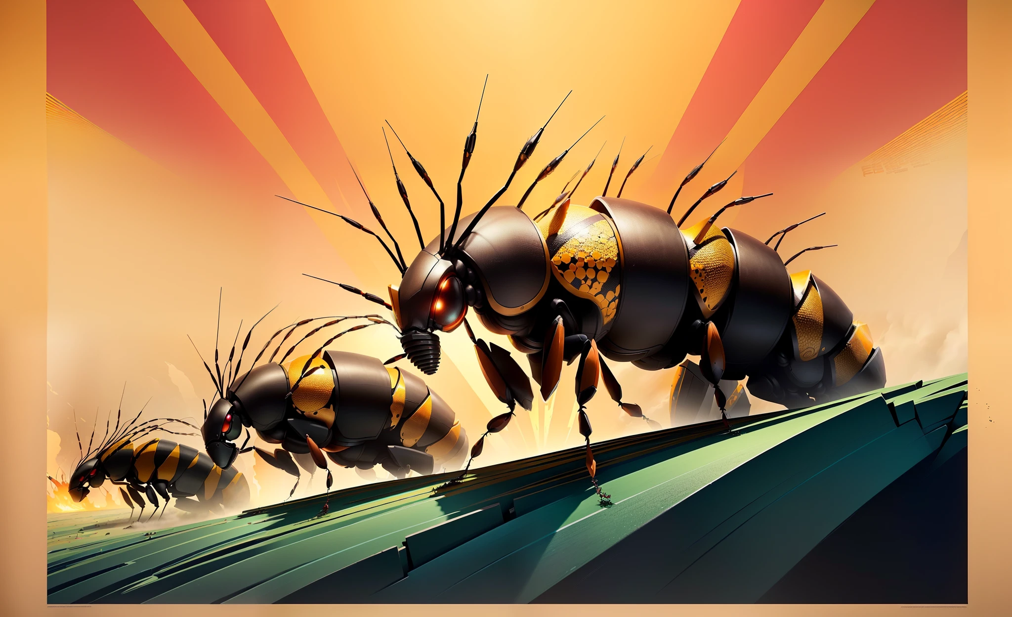 A horizontal poster to recruit members to play a game about ants, eye-catching, stands out, convincing idea, power, strength, alliance, allies, victory in battle, graphic art with words, 8k, high definition, poster art, masterpiece, wow