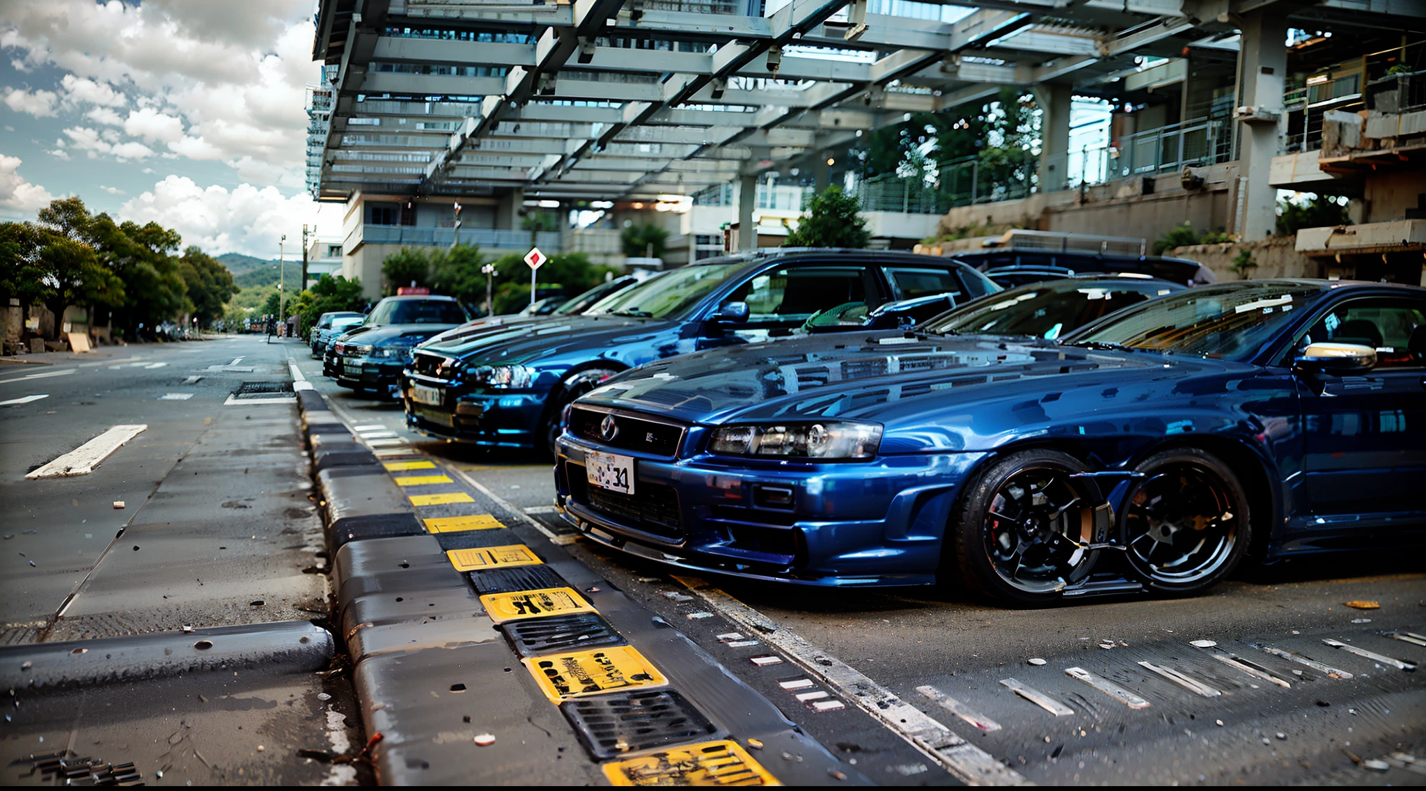 Hay filas de coches aparcados al costado de la carretera, coches aparcados, coches aparcados debajo, Imagen de alta calidad, taken with a Sony A7R camera, Tomada con Sony Alpha 9, coches aparcados, mercedez benz, shot on nikon z9, Foto tomada con Sony A7R, Foto de alta calidad, Mercedes y Volkswagen, Fotografia of,lluvia