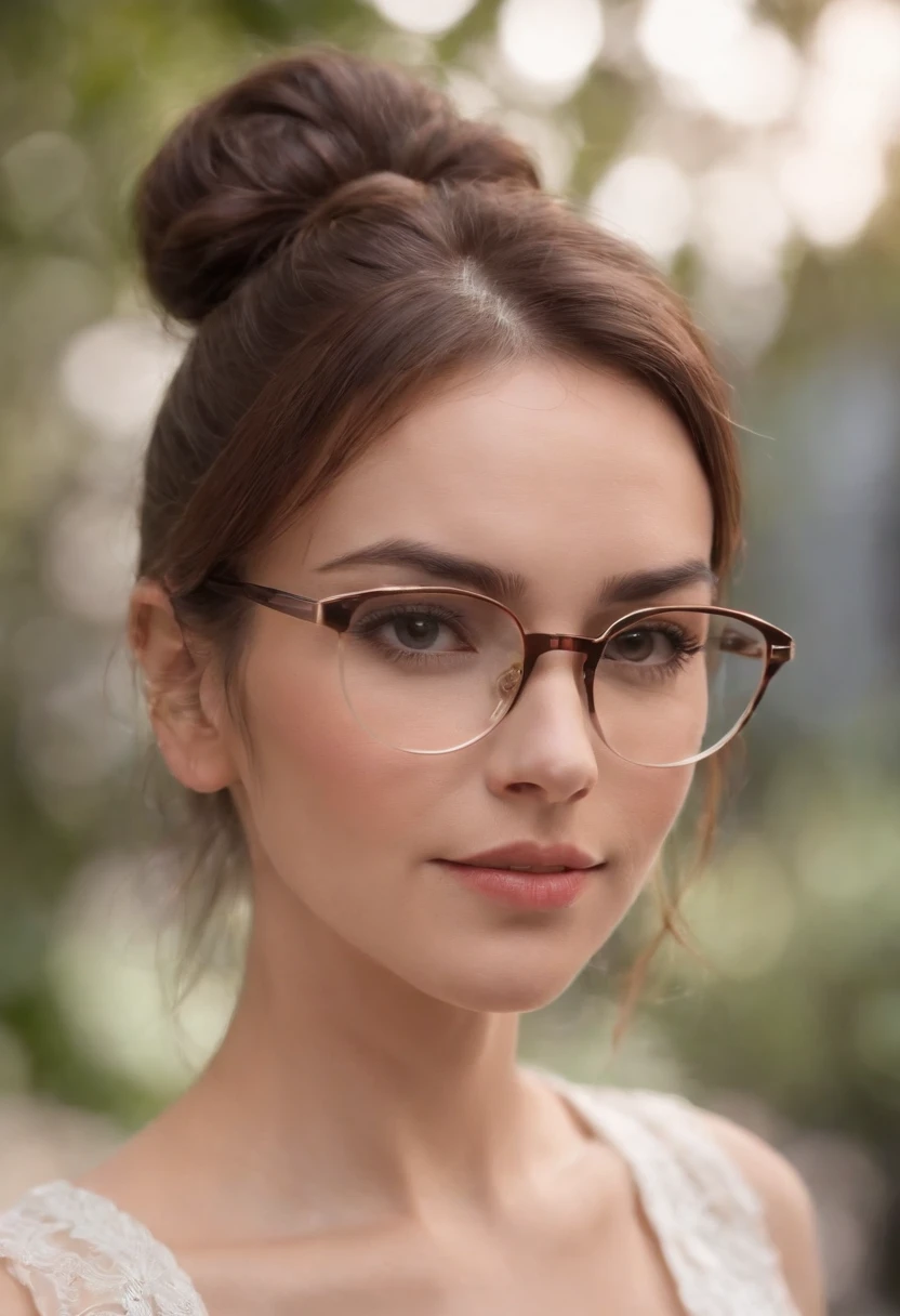 Mujer de negocios estilo dibujos animados de cuerpo completo, Brown hair with ponytail , usar gafas, character sheet