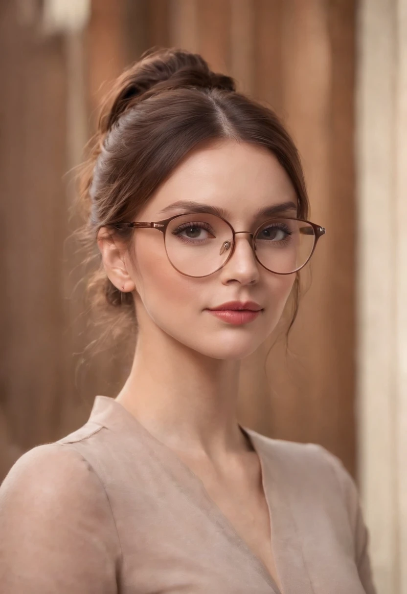 Mujer de negocios estilo dibujos animados de cuerpo completo, Brown hair with ponytail , usar gafas, character sheet
