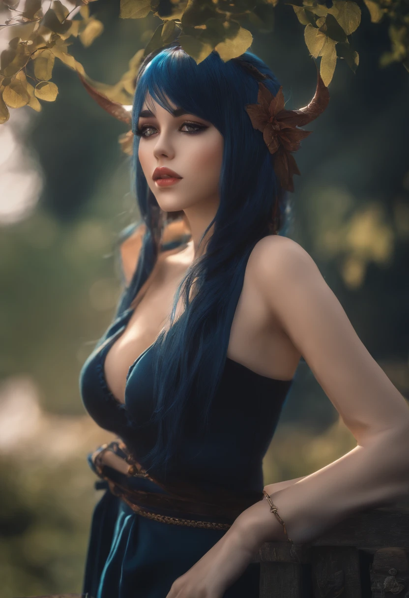 Demon , soio, pele azul, Etnia romena, Colorido, cheio de detalhes, foto retrato, cabelos pretos, olhos azuis, Sombras, Luzes, Terras, 8k, HDR, estilo anime, realidade plena, foto de corpo inteiro, hot , muito quente, hentai