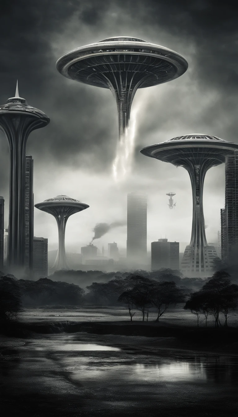 Create an image of the capital of Brazil Brasilia being invaded by extraterrestrial machines of 3 feet as in the movie War of the Worlds