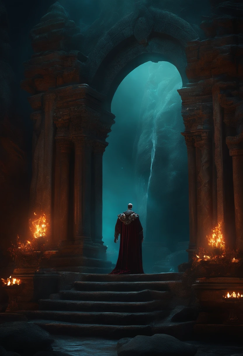 Hades in hin underword realm filled with treasures and diamonds
