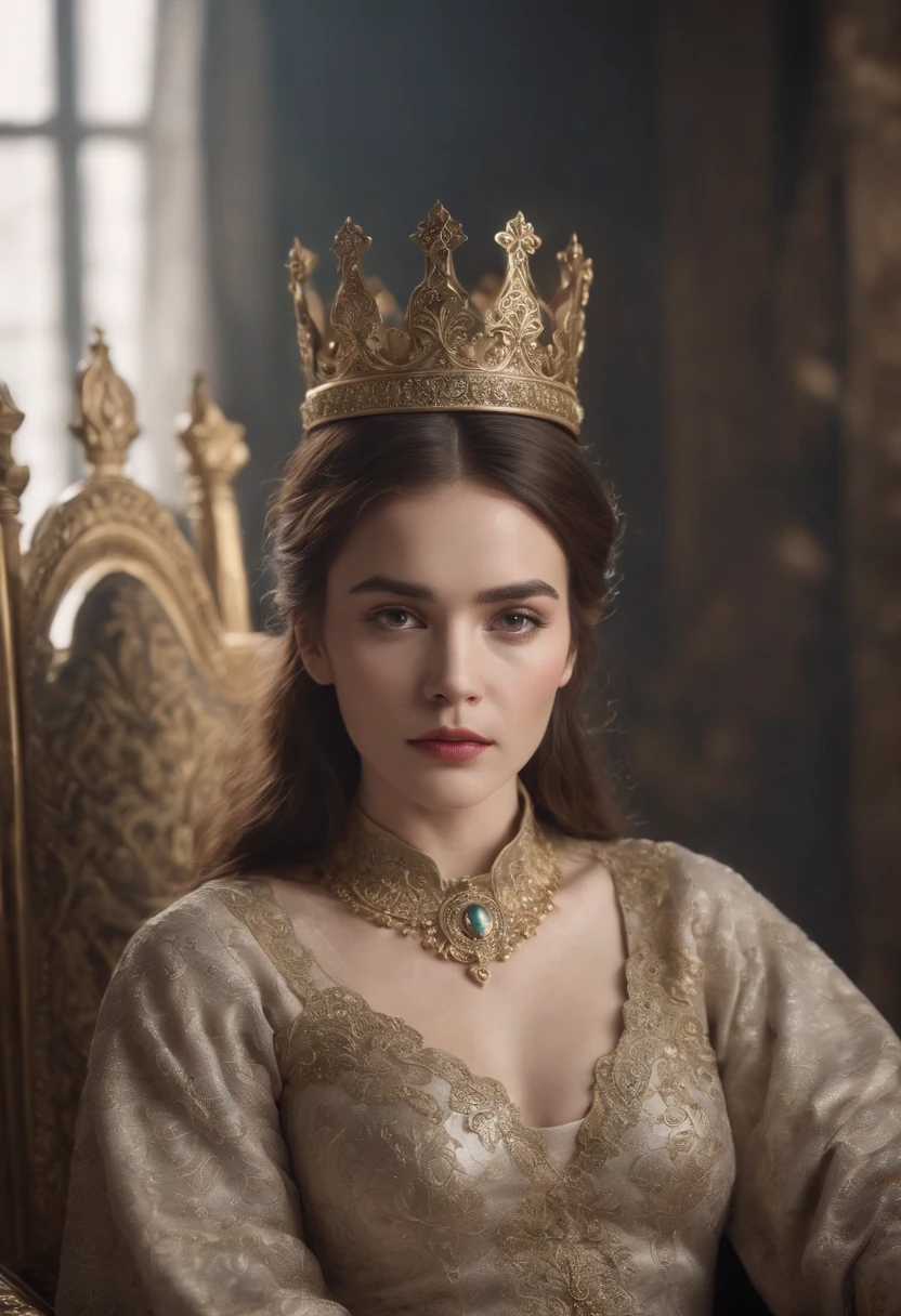 (Masterpiece, Masterpiece), Tarot cards, cards, (delicate facial features),The Female Emperor, crown, sword, Sitting on a throne, serious expression, 8K, intricate details, (Digital works of art)