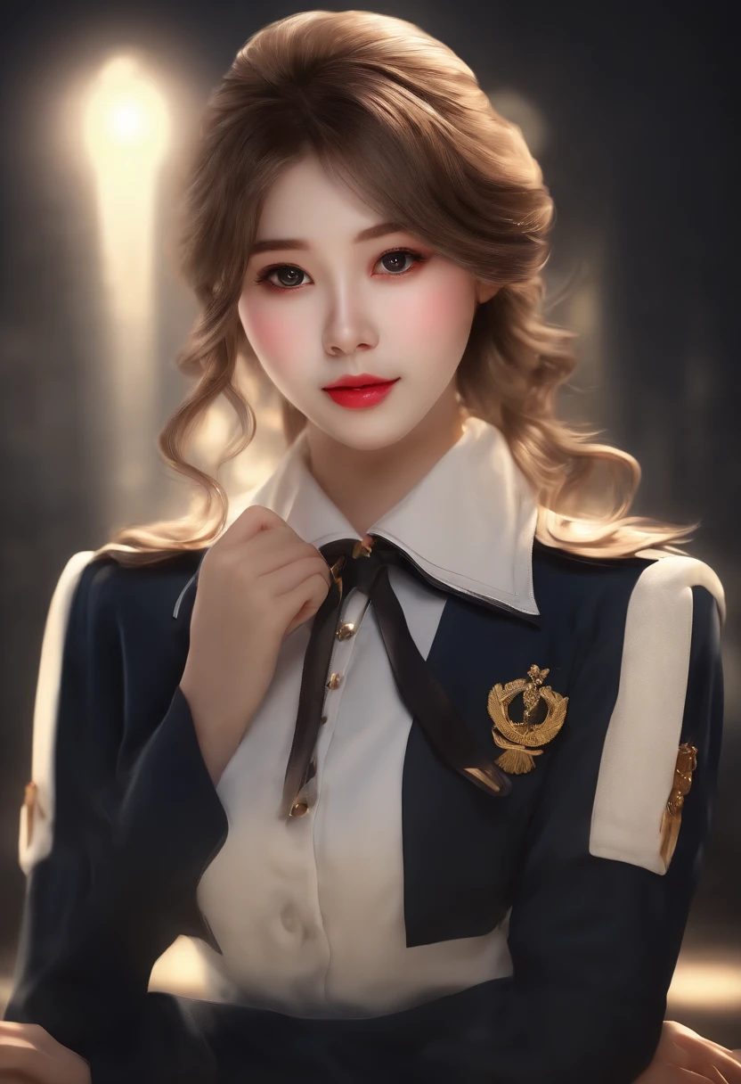 full body "(best quality,highres),(realistic),(studio lighting),(portrait),(-yeld) c girl,(reporter),(professional),(vivid colors),(detailed eyes, lips),(studio-type),(journalist),(microphone),(professional attire),(confident smile),(dynamic pose),(neutral background),(bright, energetic atmosphere)"16 years orter (high quality,4k,8k,highres,masterpiece:1.2),beautiful detailed eyes,beautiful detailed lips,long hair,uniform, (((16 years old girlth long hair in casual dress sitting on a studio , gesture,Mare hair,professional,vibrant colors,soft lighting,subtle shadows,messy bun, Mare hair light breeze,stunning graceful posture,confident expressions,expressive eyes,curvy eyelashes,subtle blushing,sparkling highlights,sharp details,soft skin,precise shading,luminous atmosphere,dynamic composition,sublime artwork, small round eyes, Chinese teen, glossy pink lips, alluring cute smile, k pop looks, full body complete anatomy (In the Dark: 1.6), surreal female portrait by David Hockney and Alphonse Mucha, fantasy art, photorealism, dynamic lighting, artstation, poster, volumetric lighting, very detailed faces, 4k, Award Winning, 1girl, In Dark, Deep Shadow, Low Key, Cowboy Shot, (Stewardess Uniform: 1.4), Long Hair, White Hair, Bust, Terminal, Medium Boobs