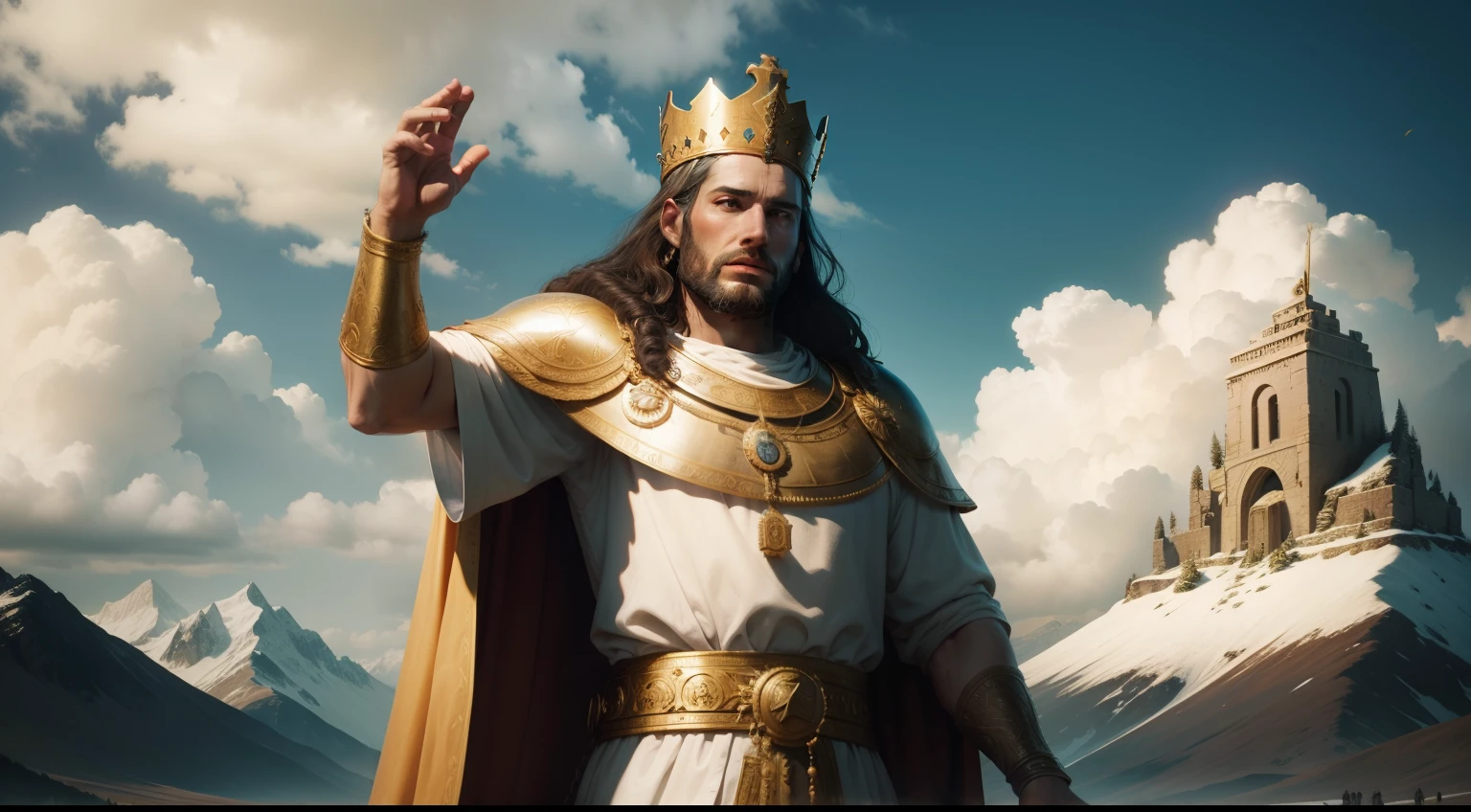 Biblical king being crowned in biblical times mountain