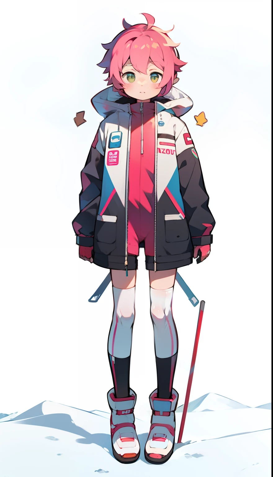 Lop-eared rabbits,Cotton stockings,coat large,One-piece ski suit,A pink-haired,Shota boy,Protective goggles