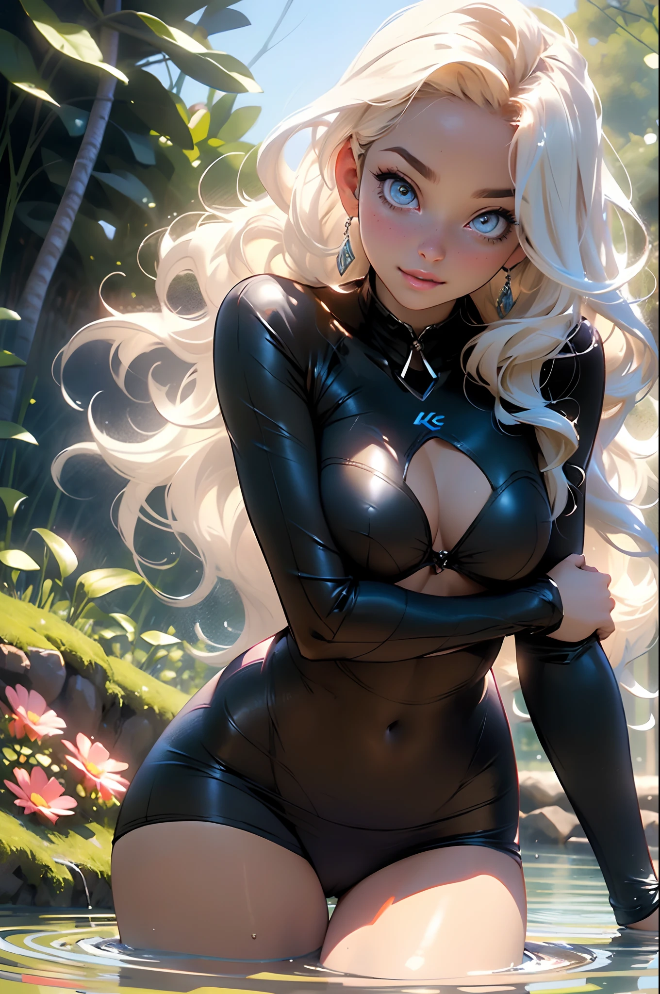 melancholy lighting, quiet, calm, brightness, masterpiece, best quality, 1girl, (JinxLol:1.2), (ultra photorealistic:1.3), (MASTERPIECE:1.4), best quality, ((realistic)), high quality, ultra detailed, ((Real image)), ((realistic skin)), ((realistic face)),(illustration:1.05), (beautiful:1.05), (beautiful detailed eyes:1.05), (cinematic light:1.1), Full body, precise proportions, 18-year-old girl, curvy model going for a swim in lake, NAKED standing around Trees showing, breasts and pussy, hair BLOND fluttering in the wind, tulle, long legs, feet slightly open, buttocks, blush, shyness, collarbone, abdominals, double weave, beautiful and delicate face, fair skin, real skin, (face detail), pores, super high resolution, 8k, parameters Best quality, masterpiece, super high resolution, (Realistic 2.0), More details, detailed skin, naked, without clothes, without panties, no bra, wide smile, white teeth, curly hair BLOND voluminous, PERFECT WELL DESIGNED EVEN eyes, girlfriend, beautiful, beautiful, flowers, studio lighting.