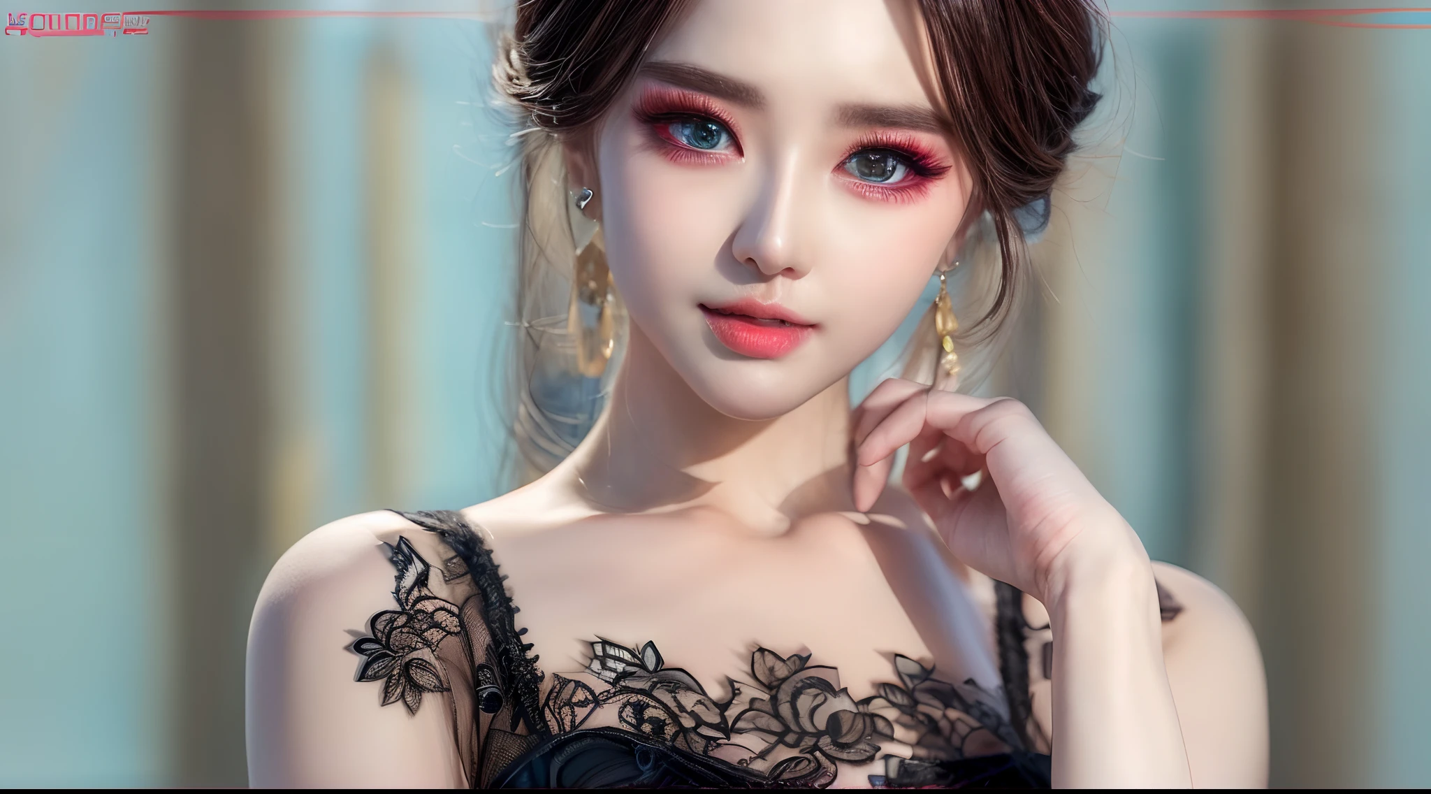 (Best quality,4K,8K,A high resolution,Masterpiece:1.2),Ultra-detailed,(Realistic,Photorealistic,photo-realistic:1.37), A woman with a perfect figure and face, Wearing a black, Sexy, Lace, Openwork evening dress, Walk the red carpet of the banquet.