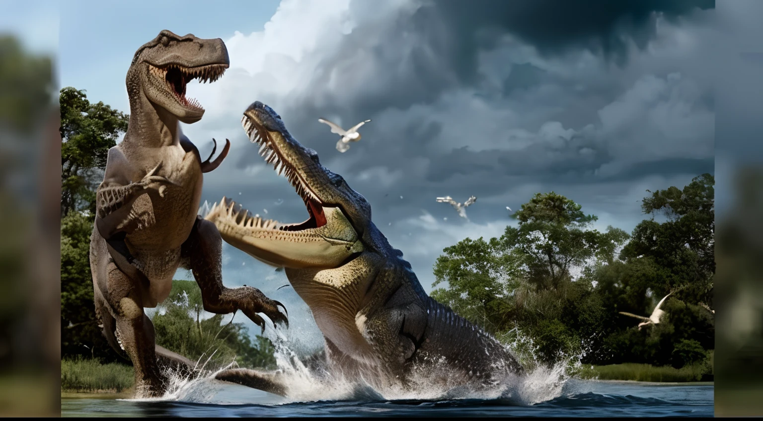 Crocodilo luta T Rex
