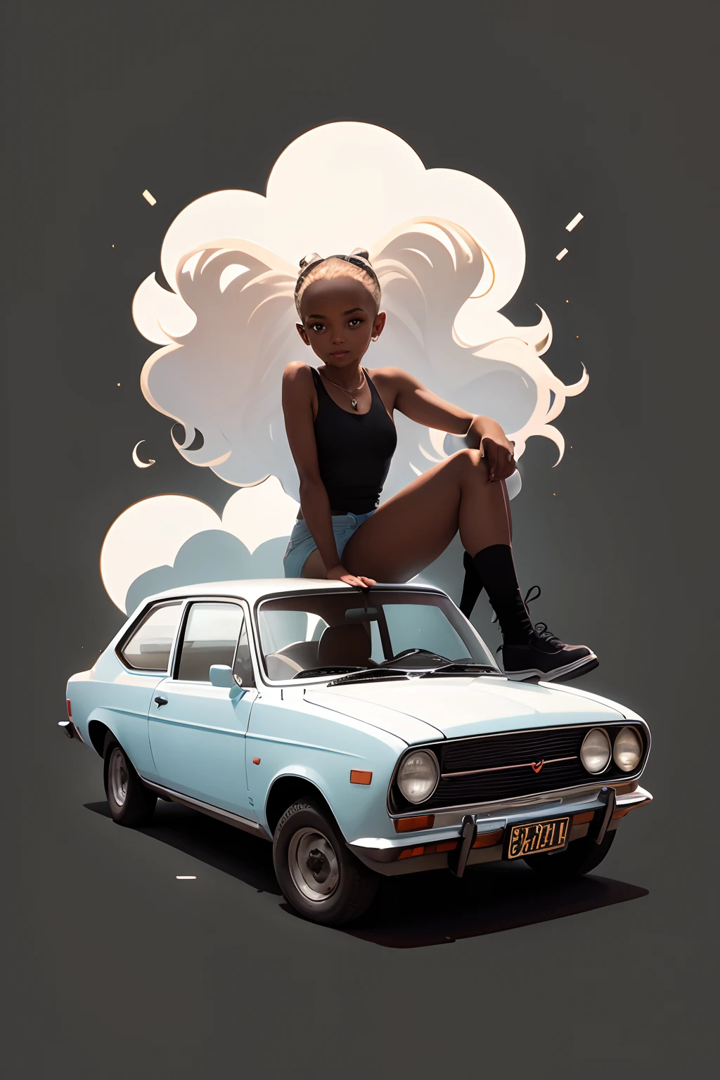 /imagine prompt: Chevette illustration for a sticker with a black background, em negrito estilo de contorno, bordas irregulares, Lixo, sombreamento claro --v 5.2