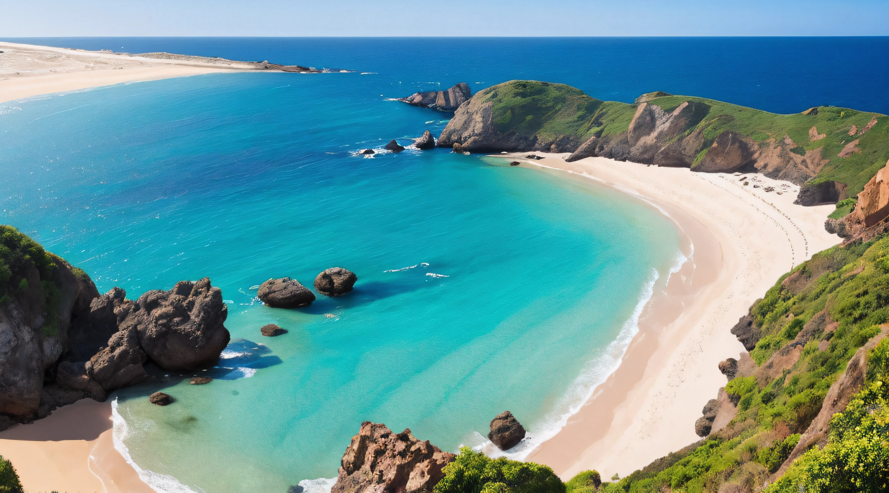 praia,mar, com o ceu amanhecendo detalhado, com coqueiros, photorealista, realista, paletas amarelado, Alta difinição, bem detalhado, mar azul, e coqueiros verdes, realista, fotos, barco ao fundo