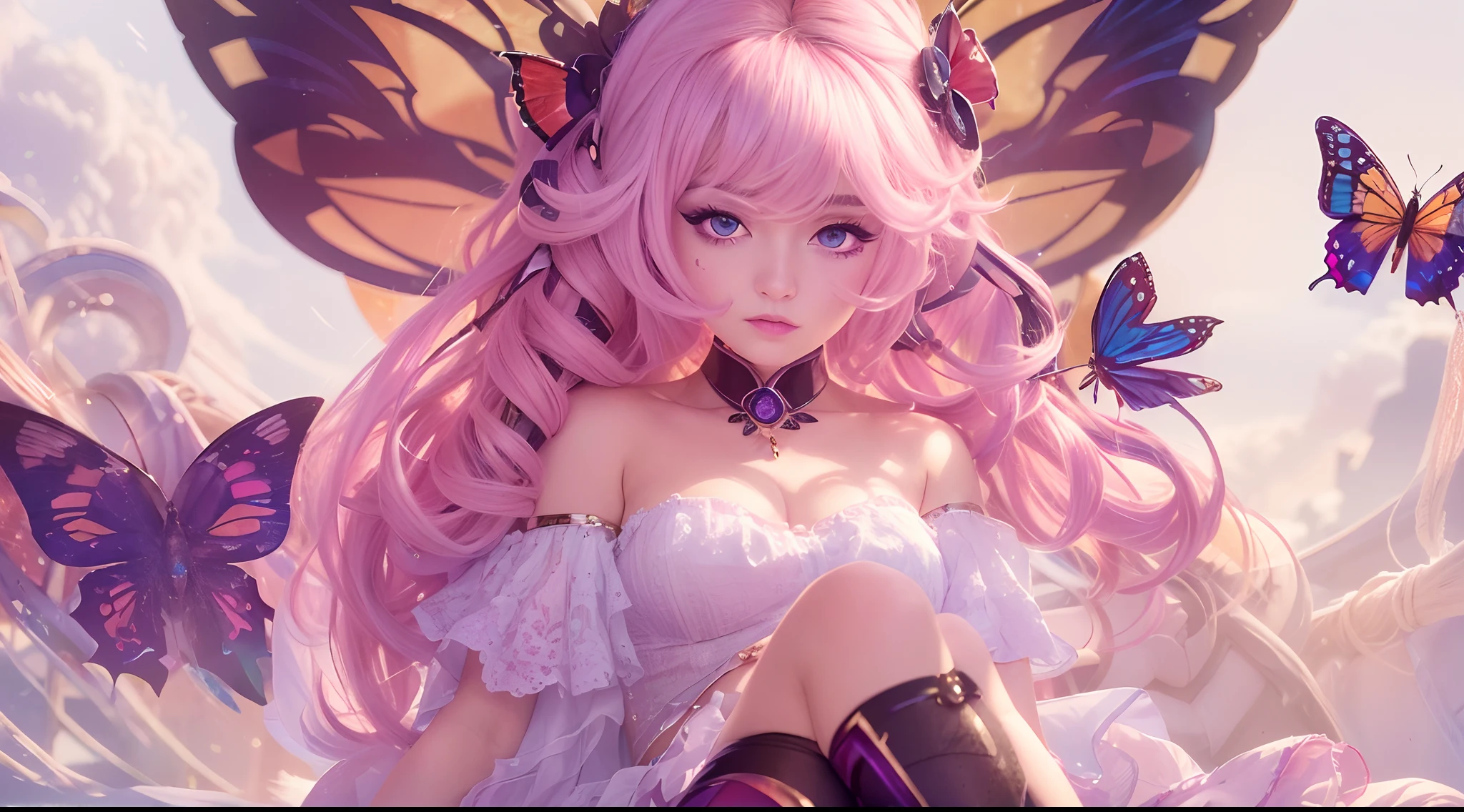 1girl, cute, pastel pink hair, (pastel rainbow eye:0.9) (colorful:0.7) succubus, (masterpiece, best quality, volumetric lighting, dynamic pose, detailed face) (perfect details) (perfect eyes) ultra_detailed, perfect composition, BREAK, hires, 8k, HD, (female focus:1.4), (Five fingers each),
