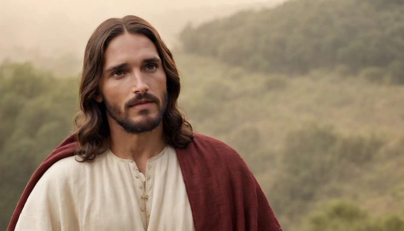 JESUS OLHANDO para a tela, roupas compridas, Religion, Ultra foto realsisim